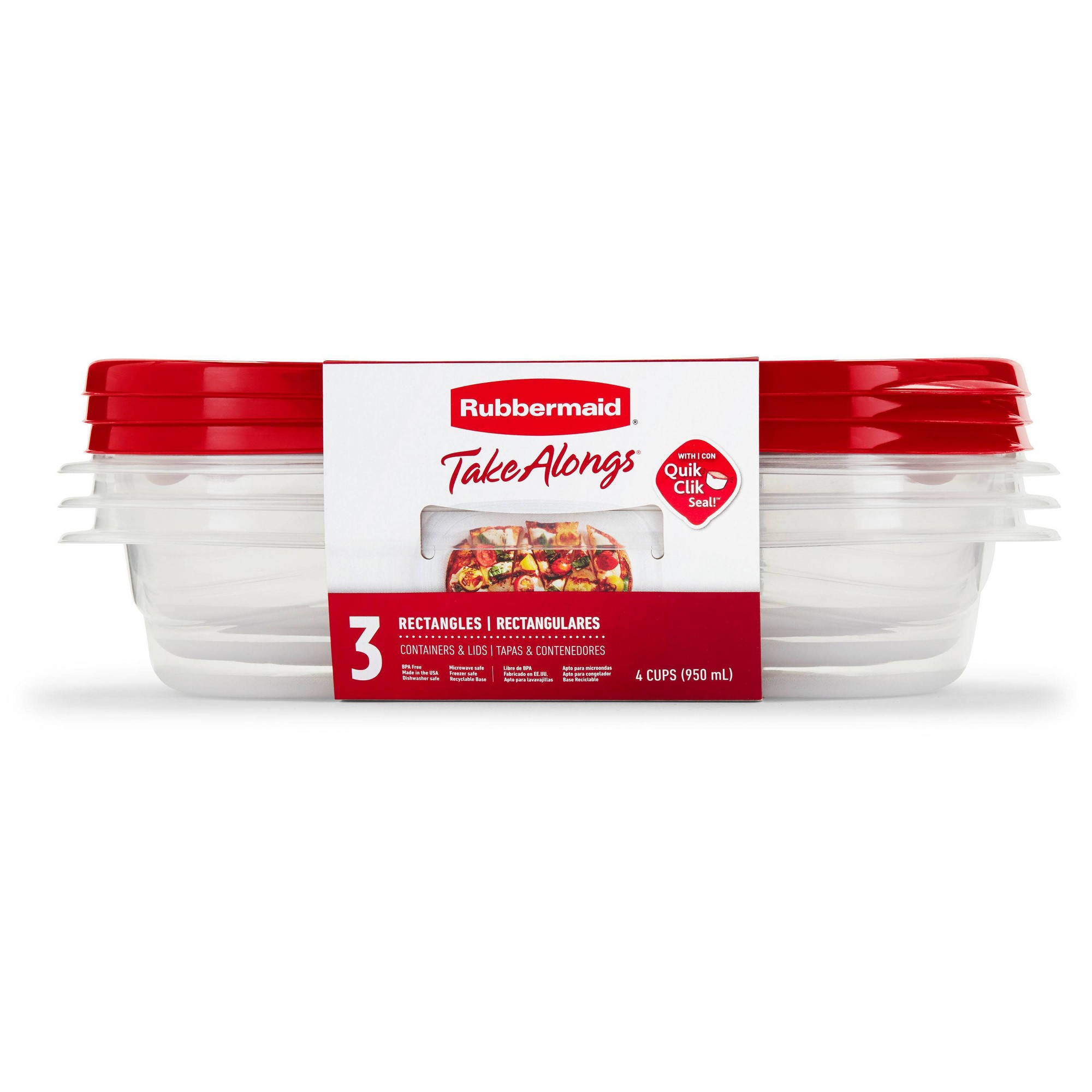 Food Storage Prep Containers - 3 sztuki czerwonych prostokątnych pojemników na