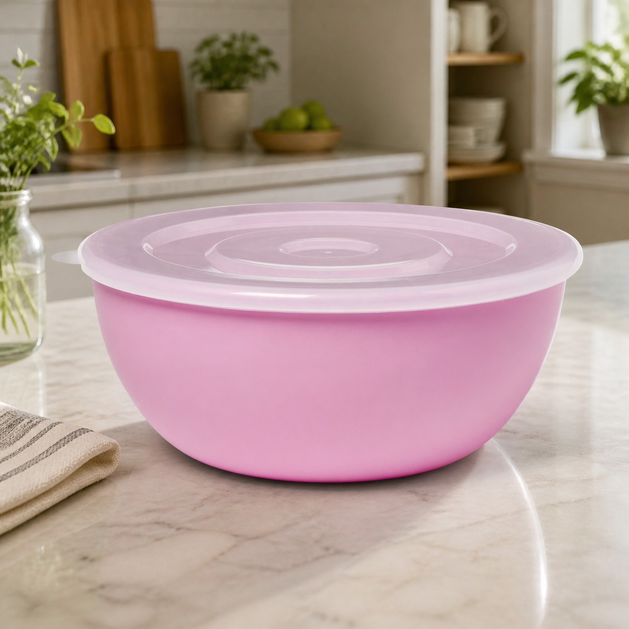 Food Storage Meal Prep - Różowa miska z dopasowaną pokrywką, trwały